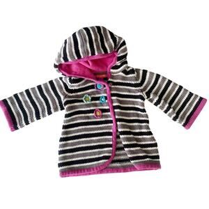 GreenDog Sweater Cardigan Girls Size 18M Hoodie Striped Long Sleeve Fleece Lined